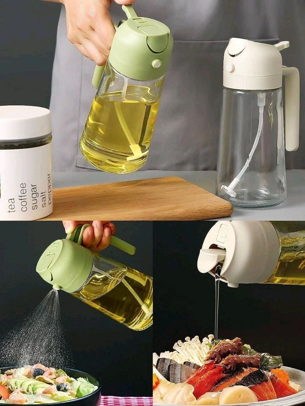 2-in-1 Oil Dispenser & Mist Spray Bottle | 500ml Leakproof Glass Oil Sprayer for Cooking, Baking, Air Fryer, Salad, Frying, Vinegar & More
