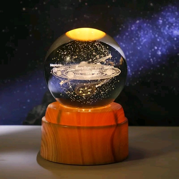 Galaxy & Saturn System Rotating Crystal Ball – 3D LED Light Display & Space Décor