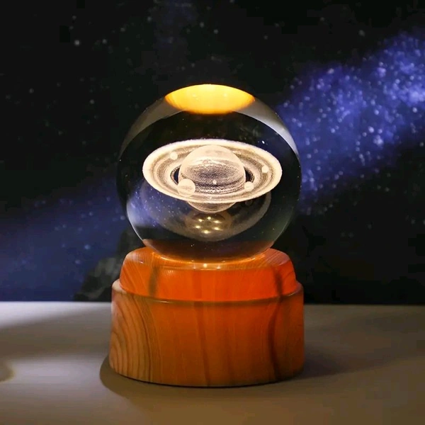 Galaxy & Saturn System Rotating Crystal Ball – 3D LED Light Display & Space Décor