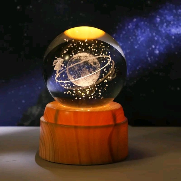 Galaxy & Saturn System Rotating Crystal Ball – 3D LED Light Display & Space Décor