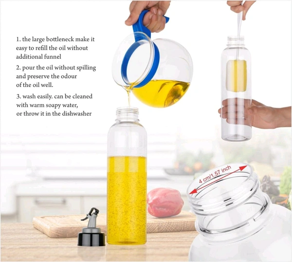 Plastic 1 litres Oil Dispenser for Cooking, Easy Flow Oil and Vinegar Bottle, Oil Pourer, Liquid Dispenser, Transparent, Unbreakable (pack of 1)