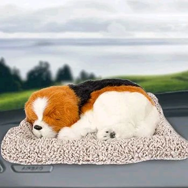 Sleeping Dog Stuffed Toy, Car Dashboard Showpiece, Soft Plush Realistic Puppy Figurine with Bamboo Charcoal for Home Décor, Office and Gift 