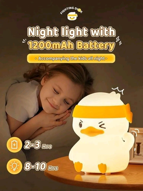 Fighting Duck Night Light – Cute Silicone LED Lamp, Tap Control, 7-Color Changing, Rechargeable & Portable, Soft Baby-Safe Nightlight for Kids, Bedroom, Nursery & Gift