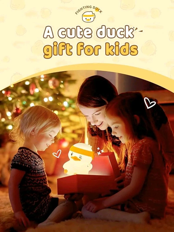 Fighting Duck Night Light – Cute Silicone LED Lamp, Tap Control, 7-Color Changing, Rechargeable & Portable, Soft Baby-Safe Nightlight for Kids, Bedroom, Nursery & Gift