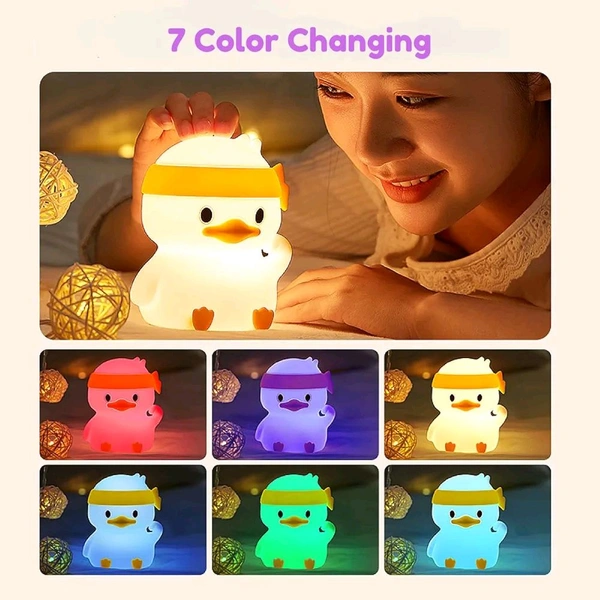 Fighting Duck Night Light – Cute Silicone LED Lamp, Tap Control, 7-Color Changing, Rechargeable & Portable, Soft Baby-Safe Nightlight for Kids, Bedroom, Nursery & Gift