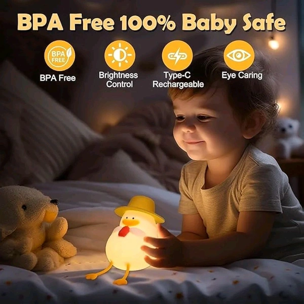 Duck Silicone Night Light – Cute Rechargeable LED Lamp, Dimmable with Tap Control, 7-Color Mode, Timer Function, Soft Baby-Safe Nightlight for Kids, Bedroom, Nursery & Gift