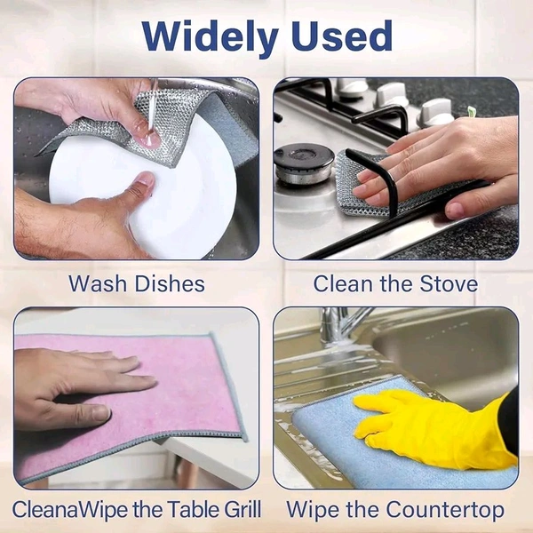 Non Scratch Dish Wash Cloth - Multipurpose Dual Side Wire & Microfiber Dishwashing Rags for Wet and Dry, Easy Rinsing, Reusable Cleaning Cloth for Kitchen, Sinks (New Dish Wash Cloth