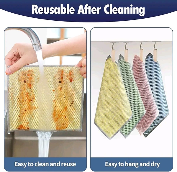 Non Scratch Dish Wash Cloth - Multipurpose Dual Side Wire & Microfiber Dishwashing Rags for Wet and Dry, Easy Rinsing, Reusable Cleaning Cloth for Kitchen, Sinks (New Dish Wash Cloth