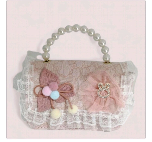 Kids Soft And Pearl Bow Decor Flap Square Bag