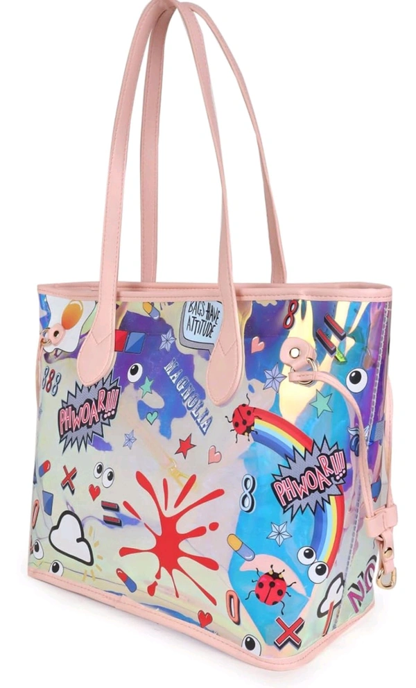 Holographic Shiney Combo Sling With Hand Bag