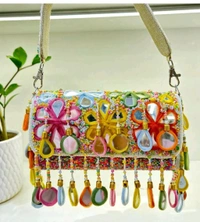 Multicolour Tassels Embellished Clutch