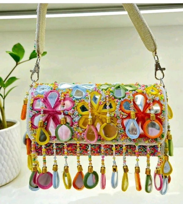 Multicolour Tassels Embellished Clutch