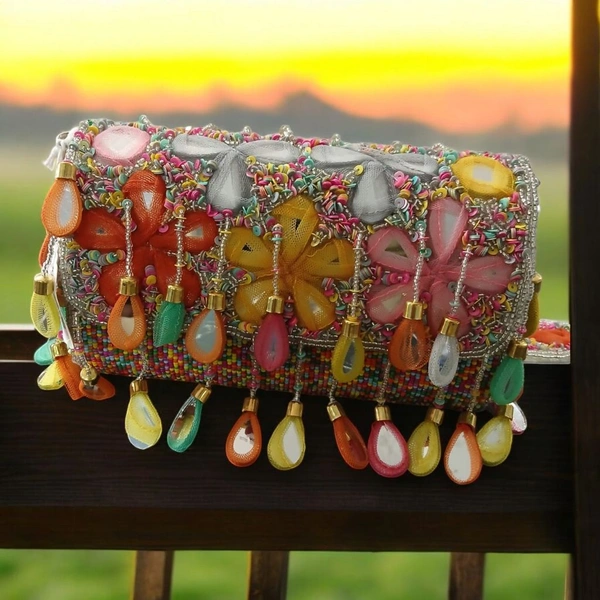 Multicolour Tassels Embellished Clutch