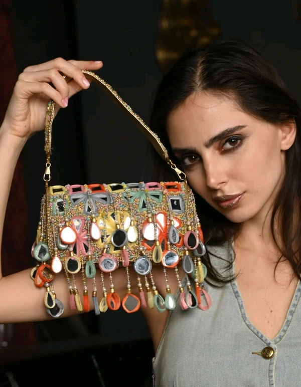 Multicolour Tassels Embellished Clutch