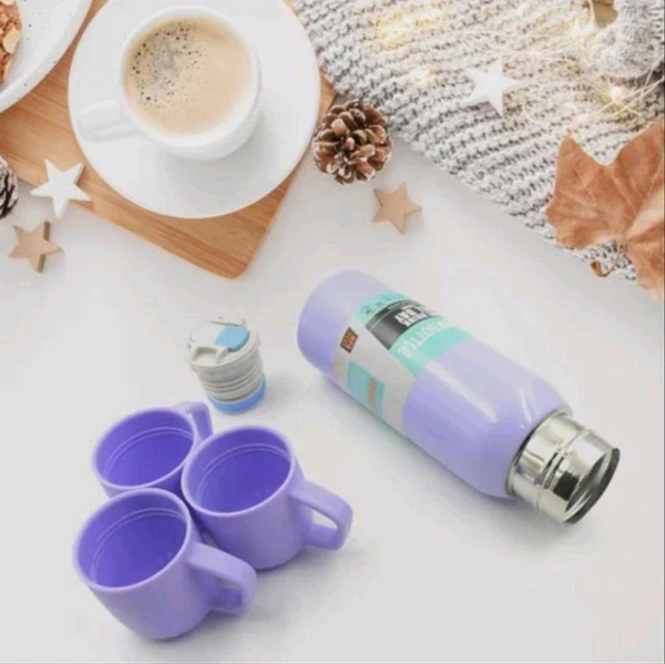 3-in-1 Stainless Steel Vacuum Flask Set – Double Wall Insulated Bottle Gift Set with Two Cups | Hot & Cold | 500ml for Water, Tea, Coffee | Corporate & Personal Gift | SKVWORLD 