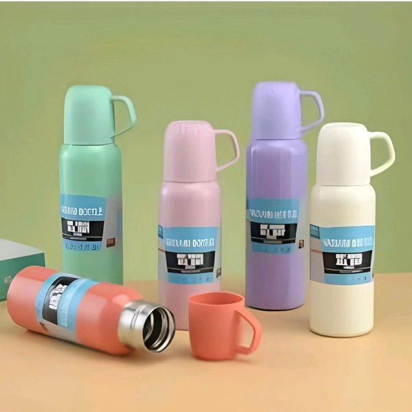 3-in-1 Stainless Steel Vacuum Flask Set – Double Wall Insulated Bottle Gift Set with Two Cups | Hot & Cold | 500ml for Water, Tea, Coffee | Corporate & Personal Gift | SKVWORLD 