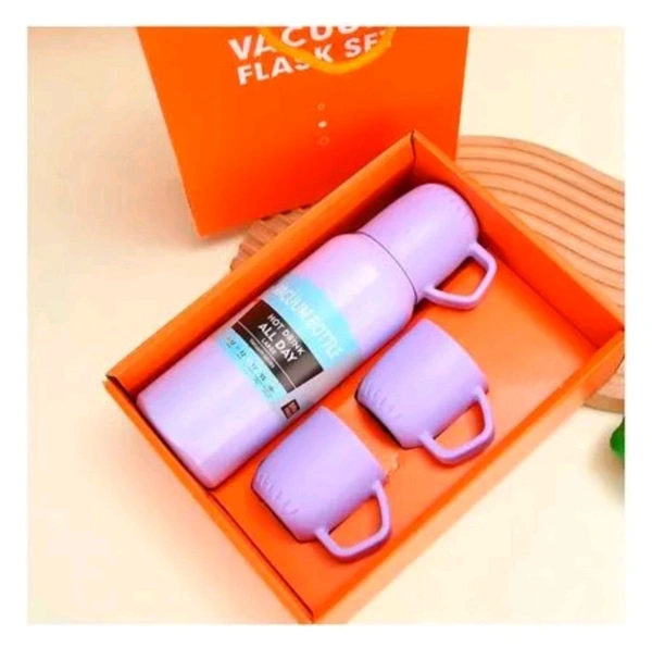 3-in-1 Stainless Steel Vacuum Flask Set – Double Wall Insulated Bottle Gift Set with Two Cups | Hot & Cold | 500ml for Water, Tea, Coffee | Corporate & Personal Gift | SKVWORLD 