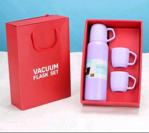 3-in-1 Stainless Steel Vacuum Flask Set – Double Wall Insulated Bottle Gift Set with Two Cups | Hot & Cold | 500ml for Water, Tea, Coffee | Corporate & Personal Gift | SKVWORLD 