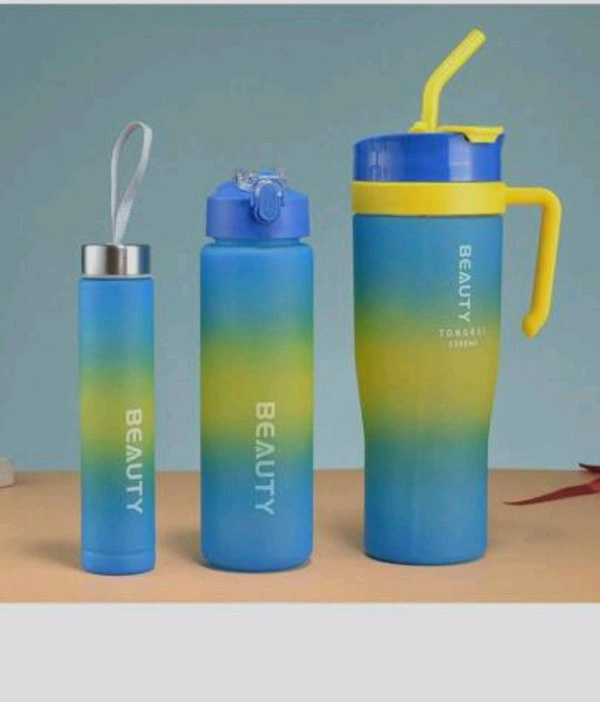 3 Pcs Gradient Color Sports Water Bottle Set 