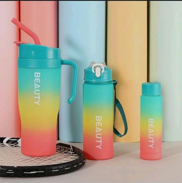 3 Pcs Gradient Color Sports Water Bottle Set 