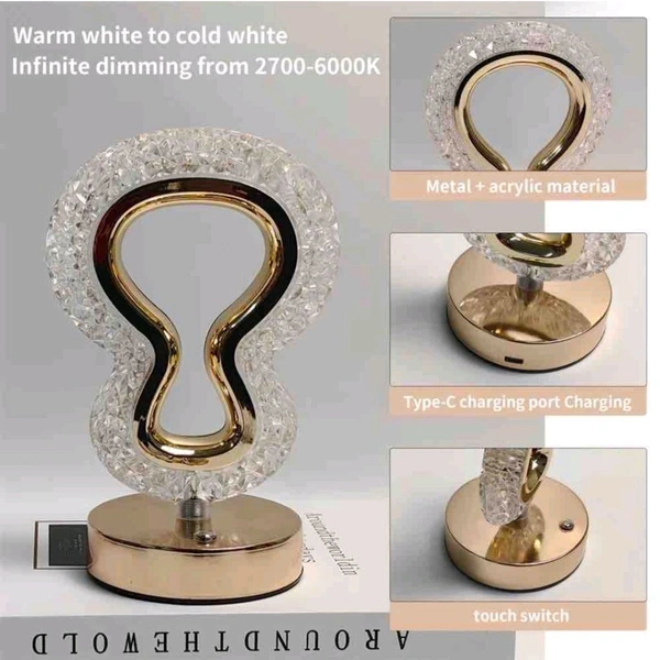 Crystal Table Lamp Cordless Luxury Lamp USB Type 