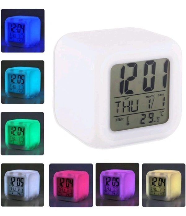 7-Color Changing LED Digital Alarm Clock with Time, Date, Temperature Display & Alarm – Backlit LCD Screen, Snooze Function & Dual Power Options | SKVWORLD