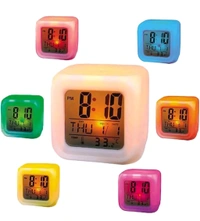 7-Color Changing LED Digital Alarm Clock with Time, Date, Temperature Display & Alarm – Backlit LCD Screen, Snooze Function & Dual Power Options | SKVWORLD