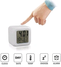 7-Color Changing LED Digital Alarm Clock with Time, Date, Temperature Display & Alarm – Backlit LCD Screen, Snooze Function & Dual Power Options | SKVWORLD