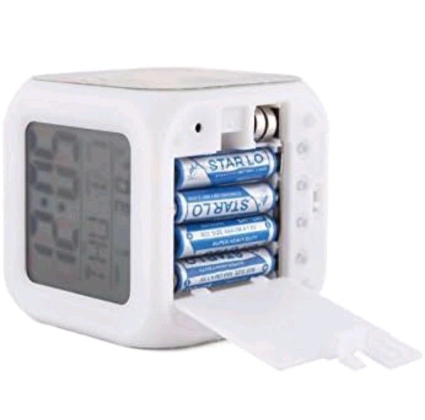 7-Color Changing LED Digital Alarm Clock with Time, Date, Temperature Display & Alarm – Backlit LCD Screen, Snooze Function & Dual Power Options | SKVWORLD
