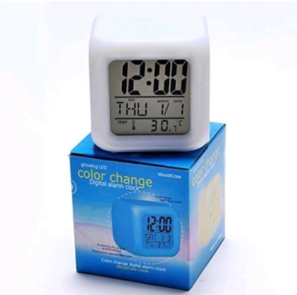 7-Color Changing LED Digital Alarm Clock with Time, Date, Temperature Display & Alarm – Backlit LCD Screen, Snooze Function & Dual Power Options | SKVWORLD
