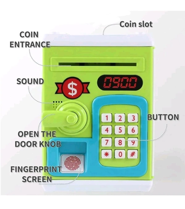 Kids ATM Piggy Bank – Password Protected Money Safe with Automatic Cash Deposit, Lights & Sound