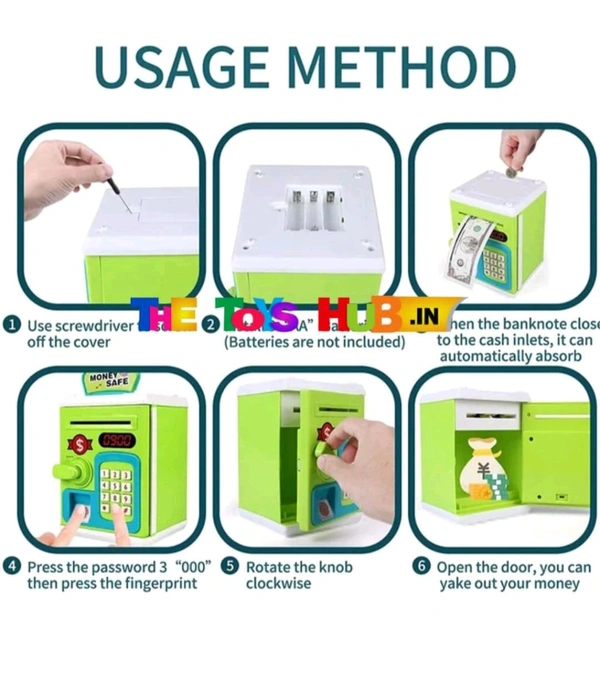 Kids ATM Piggy Bank – Password Protected Money Safe with Automatic Cash Deposit, Lights & Sound