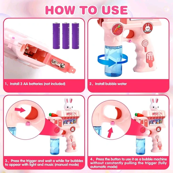 Bubble Gun for Kids with Lights & Music | Automatic Rabbit Bubble Machine with 2 Bubble Solutions | Fun Outdoor Toy for Easter, Weddings & Birthday Parties – SKVWorld