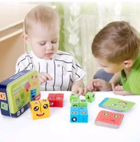 Wooden Emoji Face - Changing Cube Puzzle