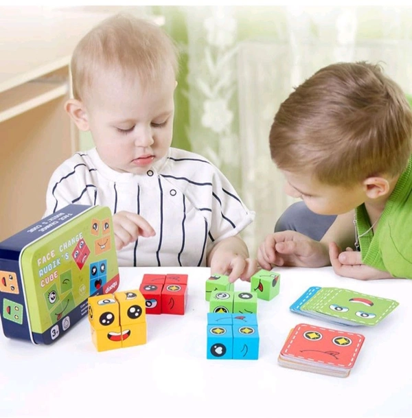 Wooden Emoji Face - Changing Cube Puzzle