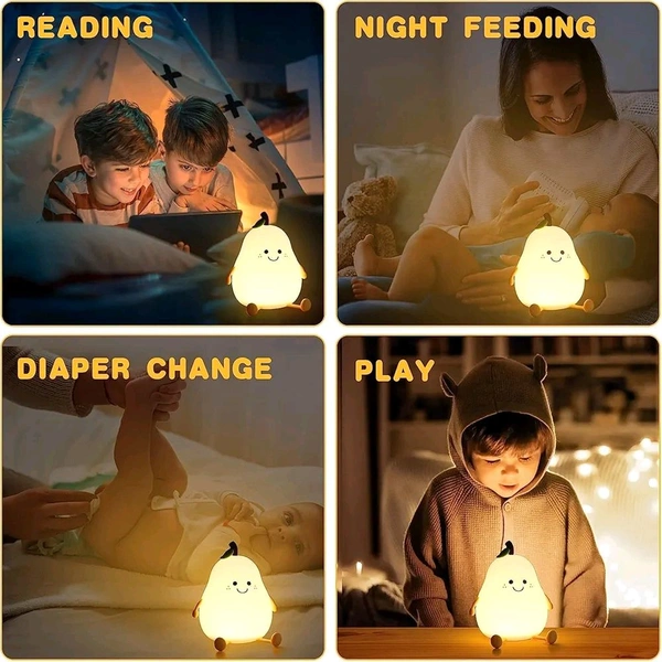Pear Night Light – Cute Silicone LED Lamp, Dimmable & Soft Glow, Rechargeable & Portable, Safe for Kids, Nursery, Bedroom & Cozy Room Decor Gift