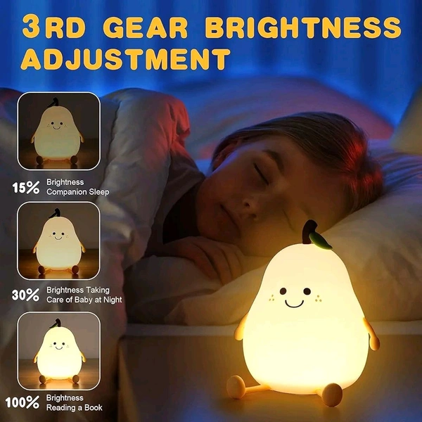 Pear Night Light – Cute Silicone LED Lamp, Dimmable & Soft Glow, Rechargeable & Portable, Safe for Kids, Nursery, Bedroom & Cozy Room Decor Gift