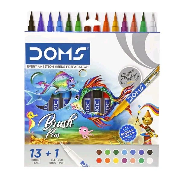 DOMS Brush Pens – 14 Vibrant Shades | Flexible Brush Tip for Smooth Coloring & Blending | Non-Toxic Art Pens for Drawing, Sketching & Calligraphy | Perfect for Kids & Artists