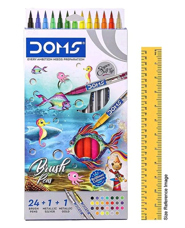 DOMS BIG Brush Pens | 26 Vibrant Shades | Flexible Brush Tip for Smooth Painting & Calligraphy | Non-Toxic & Safe for Kids & Artists | Perfect for Drawing, Shading & Blending