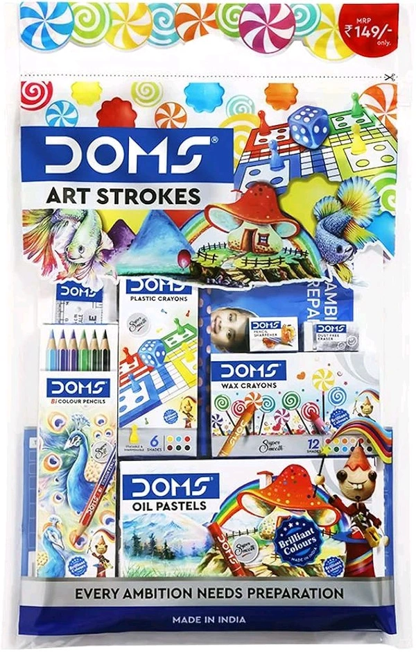 DOMS Art Strokes Kit | Ultimate Creative Stationery Set for Kids | 10-in-1 Drawing & Painting Kit | Perfect for School, Home & Gifting | Non-Toxic & Safe for Children 