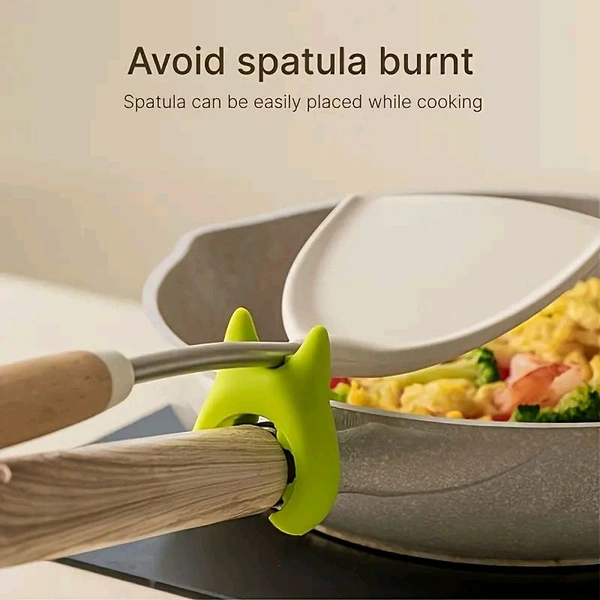 Spoon Pot Pan Holder | Heat-Resistant Non-Slip Silicone Spatula Bracket Clip | Fun Cartoon Spoon Rest for Kitchen | SKVWORLD