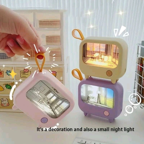 TV Painting Night Light | USB Rechargeable Mini Decorative Lamp | Warm & White Dimmable LED Table Light for Bedroom, Living Room & Study – SKVWORLD