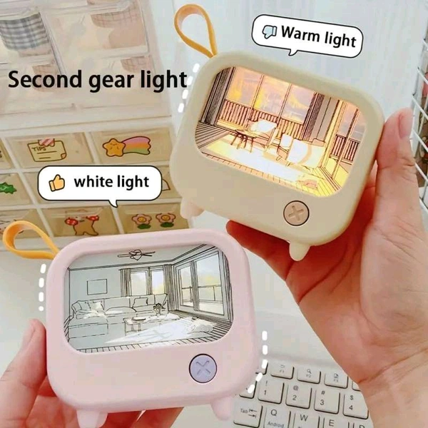 TV Painting Night Light | USB Rechargeable Mini Decorative Lamp | Warm & White Dimmable LED Table Light for Bedroom, Living Room & Study – SKVWORLD