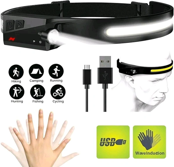 LED Rechargeable Headlamp – 230° Wide Beam, Motion Sensor, 5 Light Modes, Adjustable & Comfortable, USB-C Charging – Perfect for Running, Cycling & Outdoor Activities