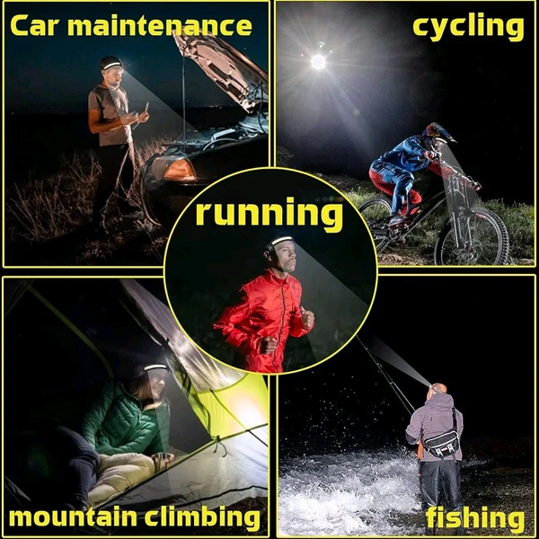 LED Rechargeable Headlamp – 230° Wide Beam, Motion Sensor, 5 Light Modes, Adjustable & Comfortable, USB-C Charging – Perfect for Running, Cycling & Outdoor Activities