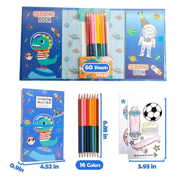 Cartoon Colouring Book for Kids | 2 Pads, 8 Double-Sided Colour Pencils | Fun Birthday & Return Gift | Engaging Art Activity for Boys & Girls | Mixed Designs
