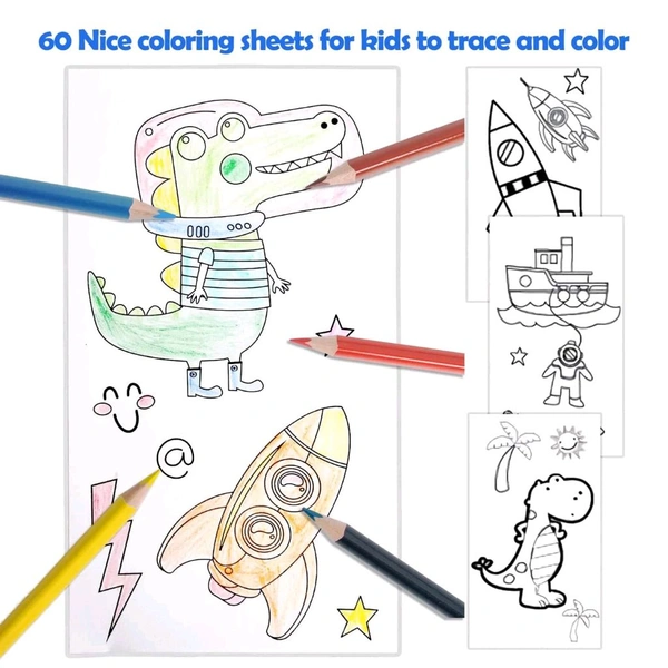 Cartoon Colouring Book for Kids | 2 Pads, 8 Double-Sided Colour Pencils | Fun Birthday & Return Gift | Engaging Art Activity for Boys & Girls | Mixed Designs