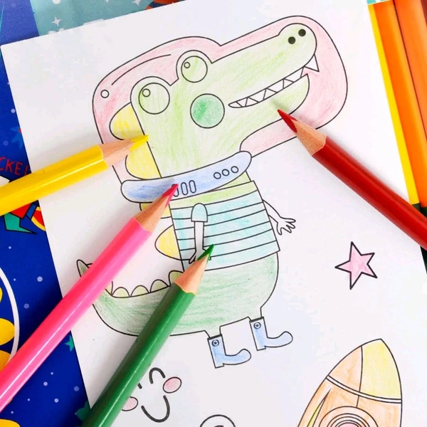 Cartoon Colouring Book for Kids | 2 Pads, 8 Double-Sided Colour Pencils | Fun Birthday & Return Gift | Engaging Art Activity for Boys & Girls | Mixed Designs