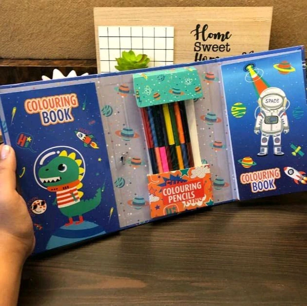 Cartoon Colouring Book for Kids | 2 Pads, 8 Double-Sided Colour Pencils | Fun Birthday & Return Gift | Engaging Art Activity for Boys & Girls | Mixed Designs