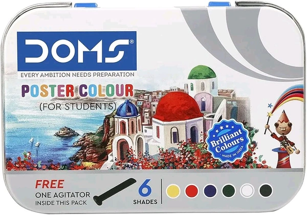 Doms 6 Shades Poster Colours | Rich & Vibrant Colors | Free Agigator Inside For Uniform Mixing | Non-Toxic & Safe For Childrens | Pack of 1